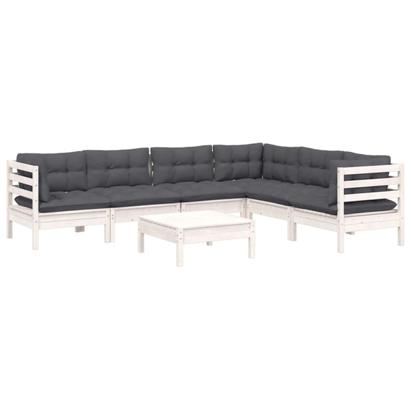 vidaXL 7-Piece Garden Lounge Set with Cushions White Solid Pine Wood
