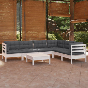 vidaXL 7-Piece Garden Lounge Set with Cushions White Solid Pine Wood