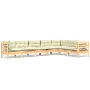 vidaXL 7-piece Garden Lounge Set with Cream Cushions Solid Pine Wood