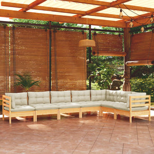 vidaXL 7-piece Garden Lounge Set with Cream Cushions Solid Pine Wood
