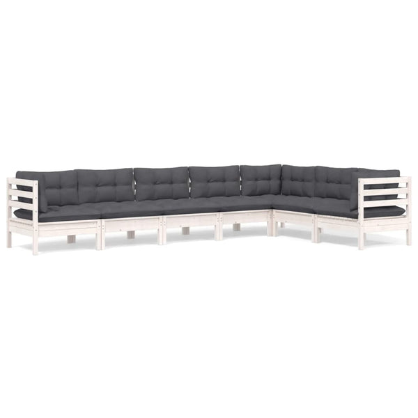 vidaXL 7-Piece Garden Lounge Set with Cushions White Solid Pine Wood