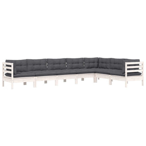 vidaXL 7-Piece Garden Lounge Set with Cushions White Solid Pine Wood