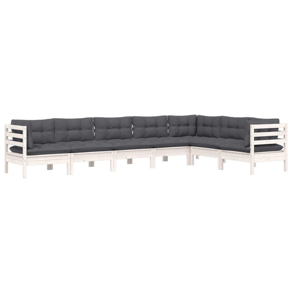 vidaXL 7-Piece Garden Lounge Set with Cushions White Solid Pine Wood