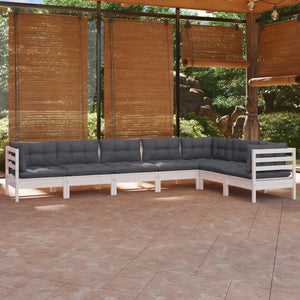 vidaXL 7-Piece Garden Lounge Set with Cushions White Solid Pine Wood