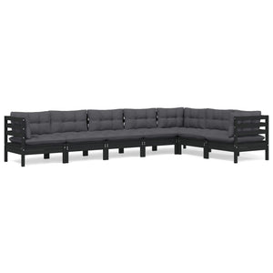 vidaXL 7-Piece Garden Lounge Set with Cushions Black Solid Pine Wood