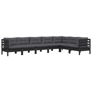 vidaXL 7-Piece Garden Lounge Set with Cushions Black Solid Pine Wood