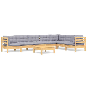 vidaXL 8-piece Garden Lounge Set with Grey Cushions Solid Pine Wood
