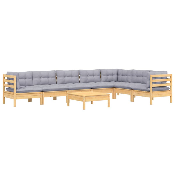 vidaXL 8-piece Garden Lounge Set with Grey Cushions Solid Pine Wood