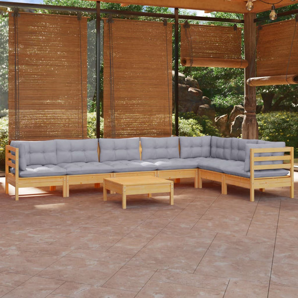 vidaXL 8-piece Garden Lounge Set with Grey Cushions Solid Pine Wood