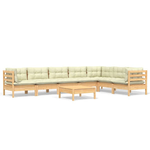 vidaXL 8-Piece Garden Lounge Set with Cream Cushions Solid Pine Wood