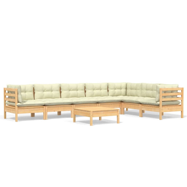 vidaXL 8-Piece Garden Lounge Set with Cream Cushions Solid Pine Wood