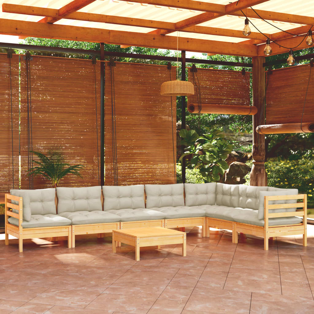 vidaXL 8-Piece Garden Lounge Set with Cream Cushions Solid Pine Wood
