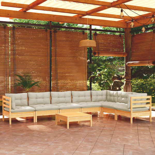 vidaXL 8-Piece Garden Lounge Set with Cream Cushions Solid Pine Wood
