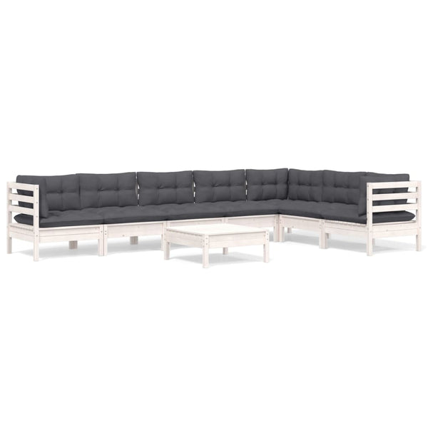 vidaXL 8-piece Garden Lounge Set with Cushions White Solid Pine Wood