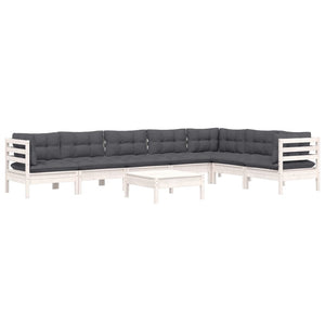 vidaXL 8-piece Garden Lounge Set with Cushions White Solid Pine Wood