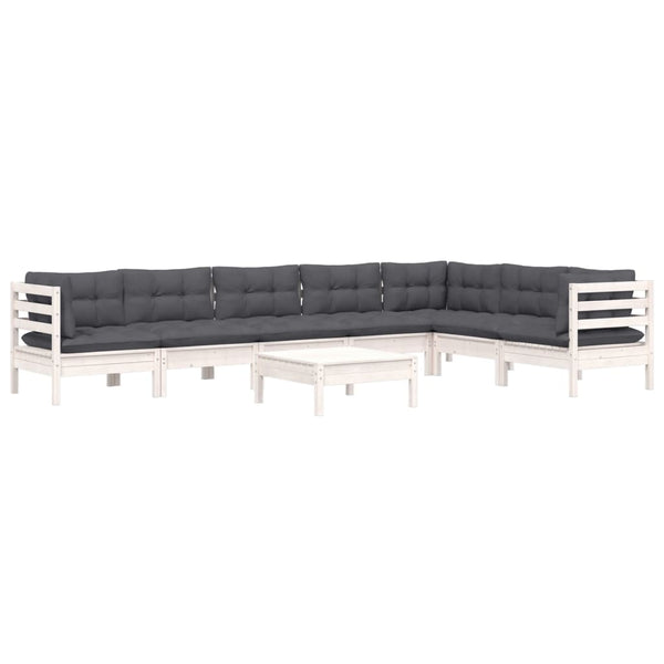 vidaXL 8-piece Garden Lounge Set with Cushions White Solid Pine Wood
