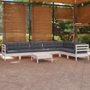 vidaXL 8-piece Garden Lounge Set with Cushions White Solid Pine Wood