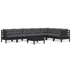 vidaXL 8-piece Garden Lounge Set with Cushions Black Solid Pine Wood