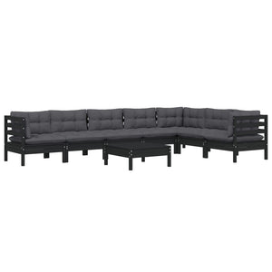 vidaXL 8-piece Garden Lounge Set with Cushions Black Solid Pine Wood