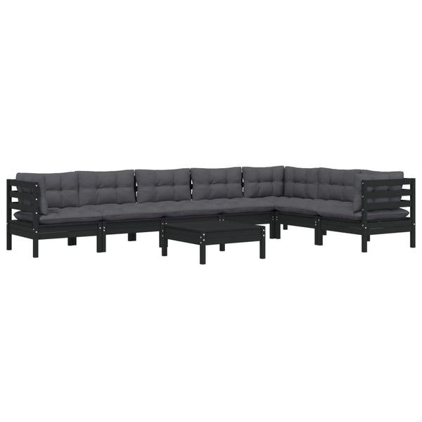 vidaXL 8-piece Garden Lounge Set with Cushions Black Solid Pine Wood