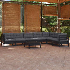 vidaXL 8-piece Garden Lounge Set with Cushions Black Solid Pine Wood