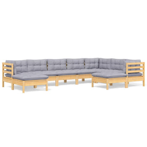 vidaXL 9-piece Garden Lounge Set with Grey Cushions Solid Pine Wood