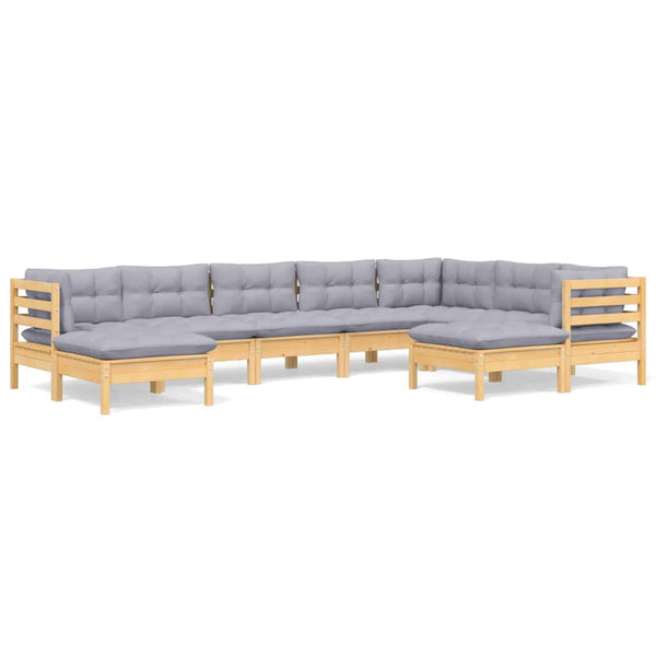 vidaXL 9-piece Garden Lounge Set with Grey Cushions Solid Pine Wood