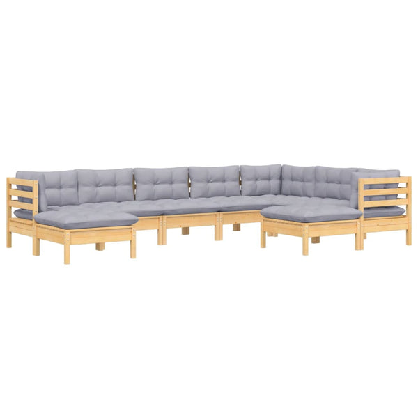 vidaXL 9-piece Garden Lounge Set with Grey Cushions Solid Pine Wood