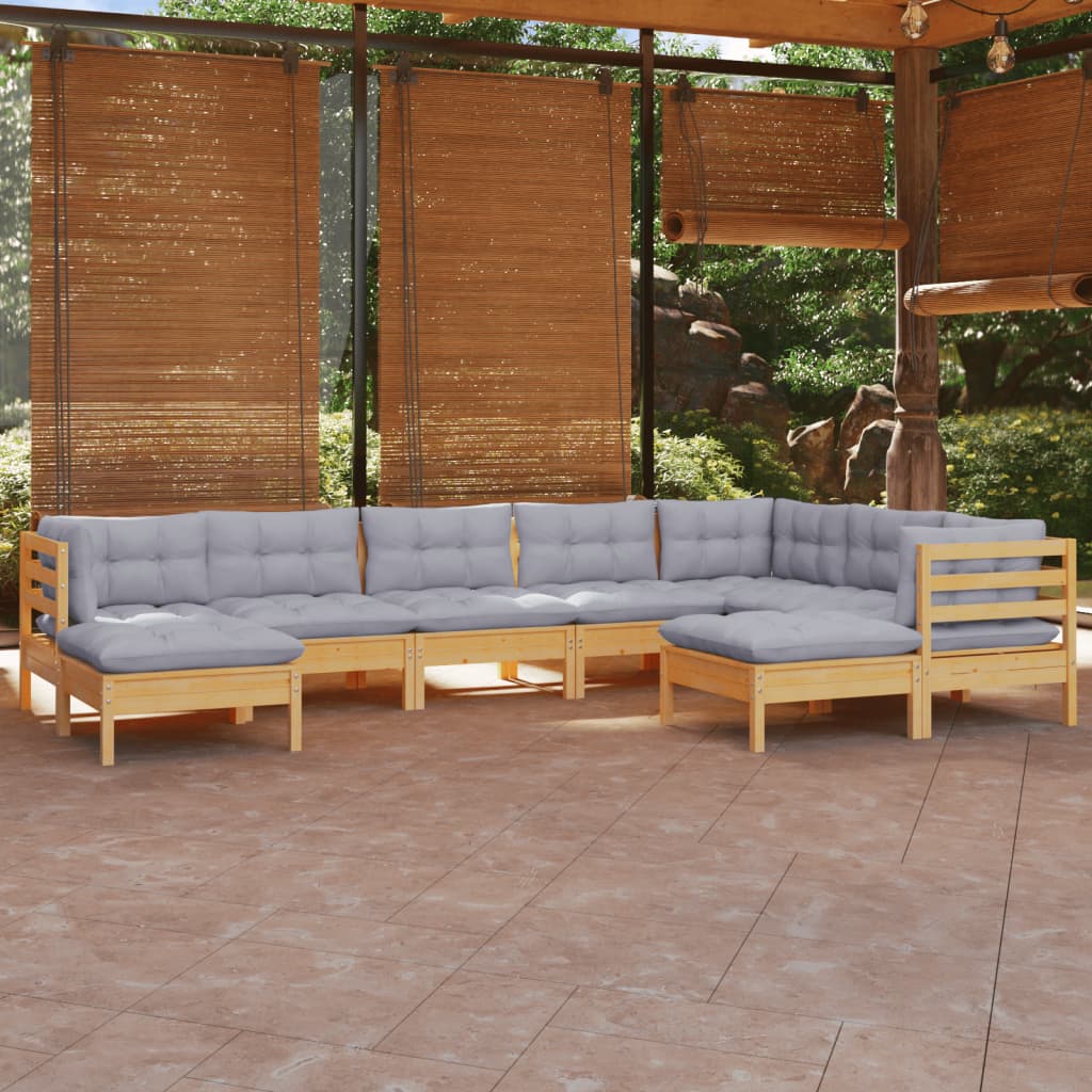 vidaXL 9-piece Garden Lounge Set with Grey Cushions Solid Pine Wood