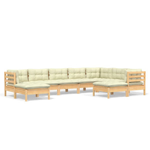 vidaXL 9-piece Garden Lounge Set with Cream Cushions Solid Pine Wood