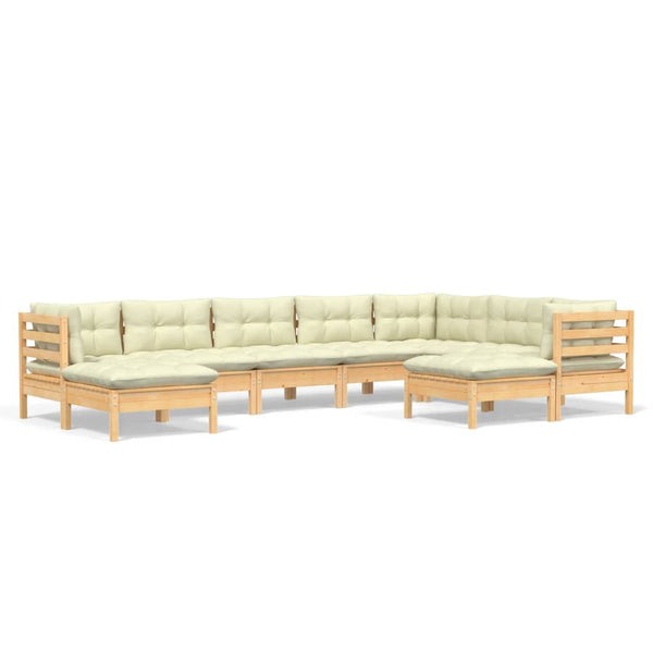 vidaXL 9-piece Garden Lounge Set with Cream Cushions Solid Pine Wood