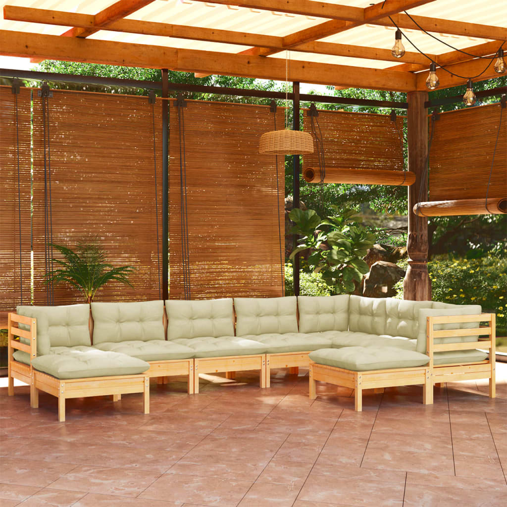vidaXL 9-piece Garden Lounge Set with Cream Cushions Solid Pine Wood