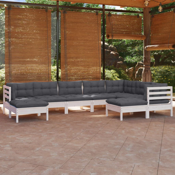 vidaXL 9-piece Garden Lounge Set with Cushions White Solid Pine Wood