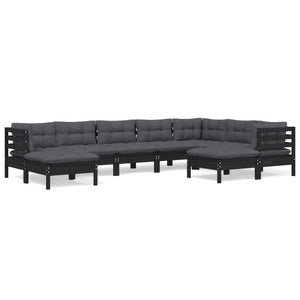 vidaXL 9-piece Garden Lounge Set with Cushions Black Solid Pine Wood