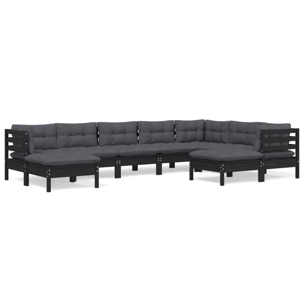 vidaXL 9-piece Garden Lounge Set with Cushions Black Solid Pine Wood