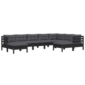 vidaXL 9-piece Garden Lounge Set with Cushions Black Solid Pine Wood