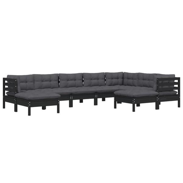 vidaXL 9-piece Garden Lounge Set with Cushions Black Solid Pine Wood