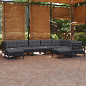 vidaXL 9-piece Garden Lounge Set with Cushions Black Solid Pine Wood