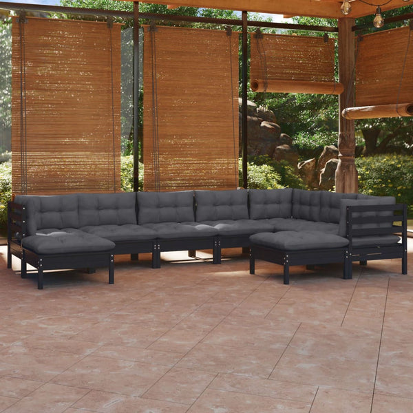 vidaXL 9-piece Garden Lounge Set with Cushions Black Solid Pine Wood