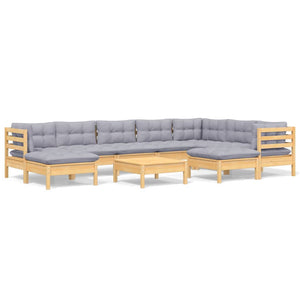vidaXL 10-piece Garden Lounge Set with Grey Cushions Solid Pine Wood