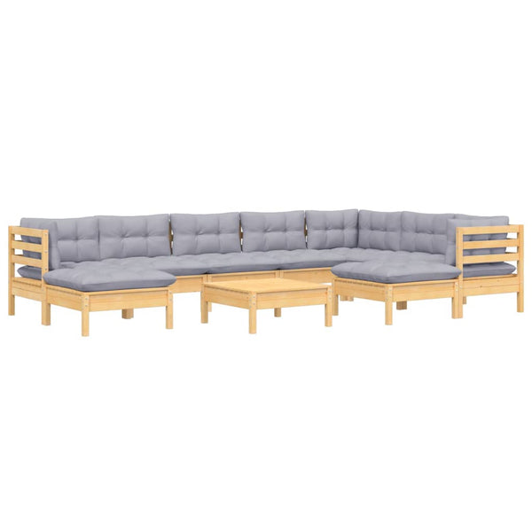 vidaXL 10-piece Garden Lounge Set with Grey Cushions Solid Pine Wood
