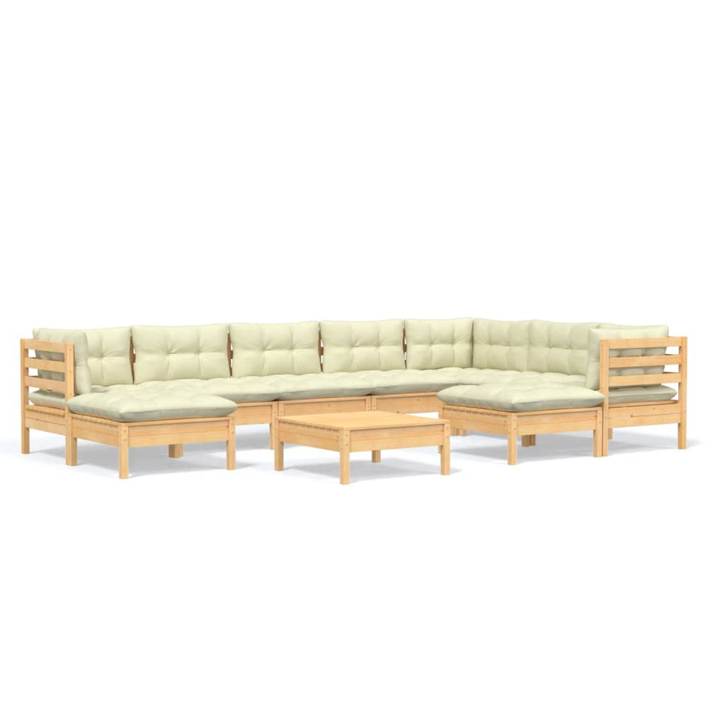 vidaXL 10-piece Garden Lounge Set with Cream Cushions Solid Pine Wood
