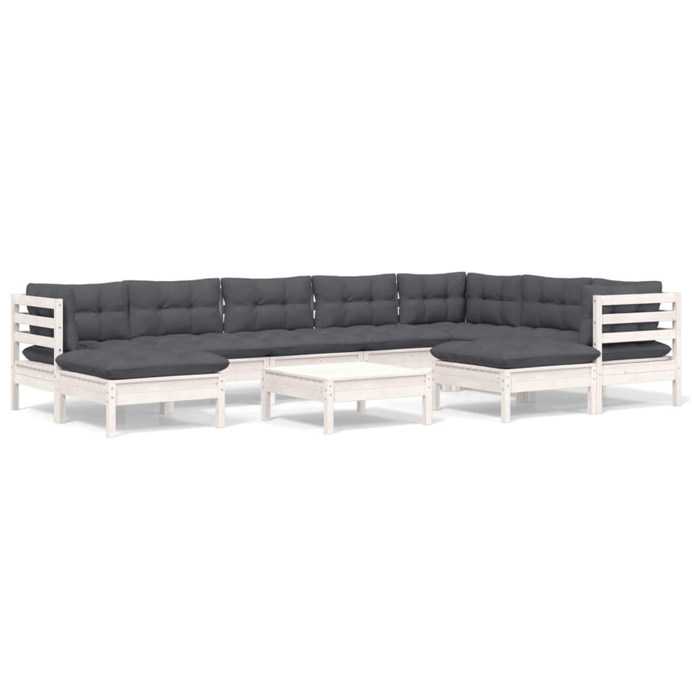 vidaXL 10-Piece Garden Lounge Set with Cushions White Solid Pine Wood