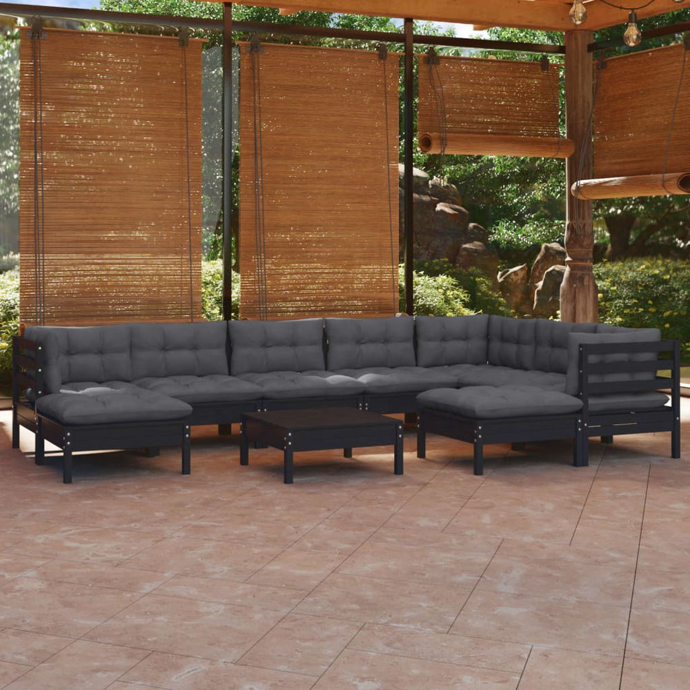 vidaXL 10-piece Garden Lounge Set with Cushions Black Solid Pine Wood