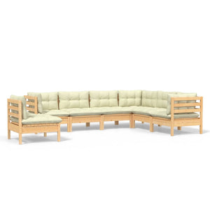 vidaXL 7-piece Garden Lounge Set with Cream Cushions Solid Pine Wood
