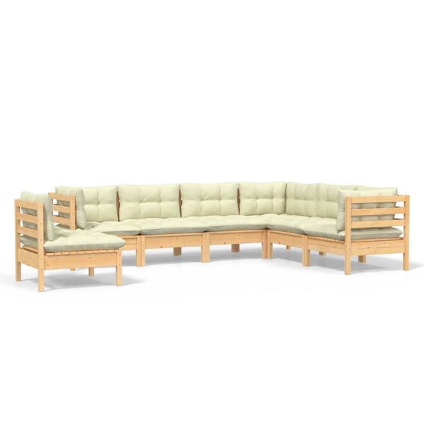vidaXL 7-piece Garden Lounge Set with Cream Cushions Solid Pine Wood