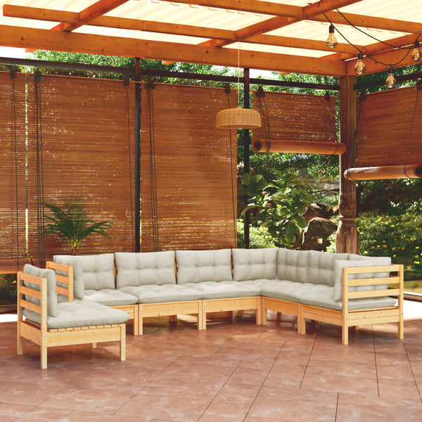 vidaXL 7-piece Garden Lounge Set with Cream Cushions Solid Pine Wood