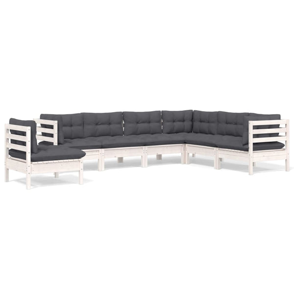 vidaXL 7-Piece Garden Lounge Set with Cushions White Solid Pine Wood