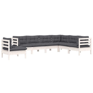 vidaXL 7-Piece Garden Lounge Set with Cushions White Solid Pine Wood
