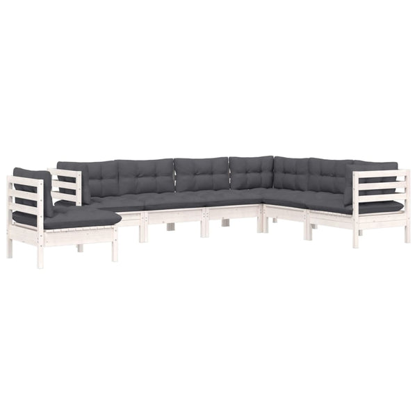 vidaXL 7-Piece Garden Lounge Set with Cushions White Solid Pine Wood